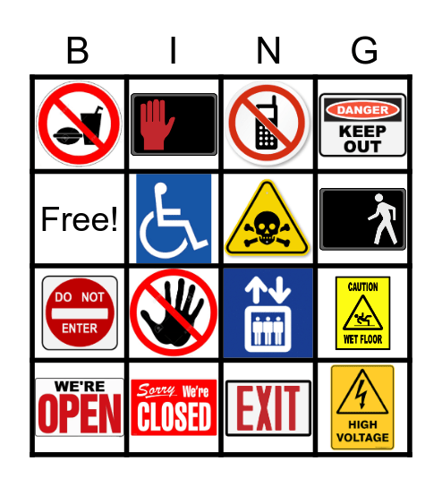 Safety Sign Bingo Card