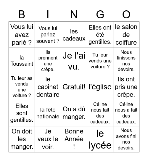 Fr2_Unité 3 Révision Bingo Card