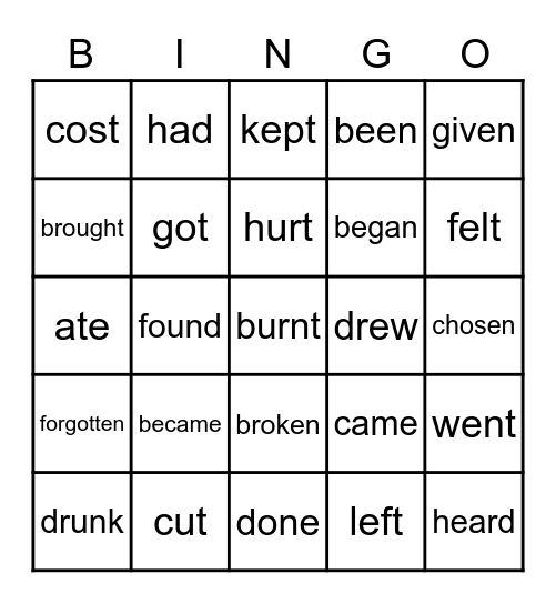 Irregular verbs Bingo Card