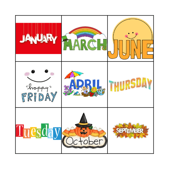 Days/Months Bingo Card