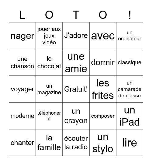 Ch. 3.2 Français Bingo Card