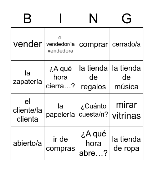 U3D1 Vocab Bingo Card