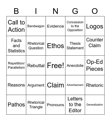 Persuasion Bingo Card