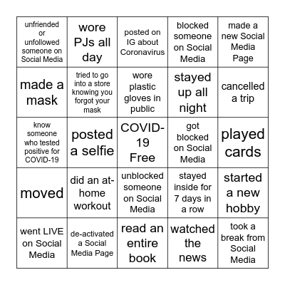 Quarantine BINGO Card