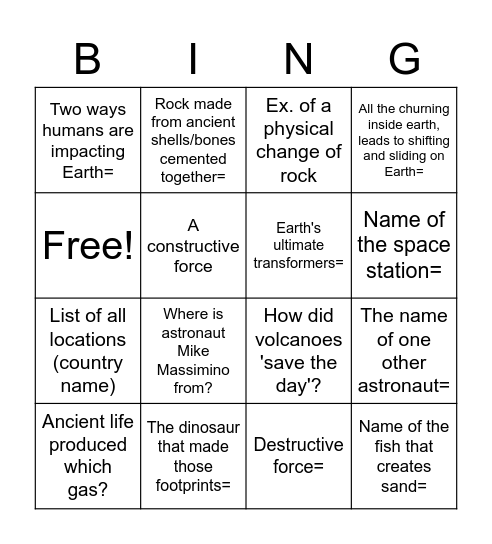 One Strange Rock: Terraform Bingo Card