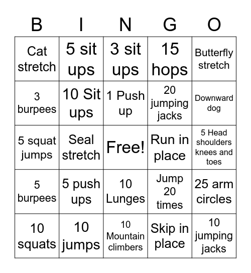 PE BINGO! Bingo Card