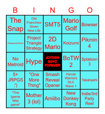 Nintendo E3 Showcase Bingo Card