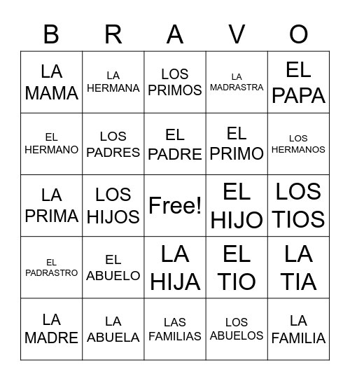 La familia - family members only Bingo Card