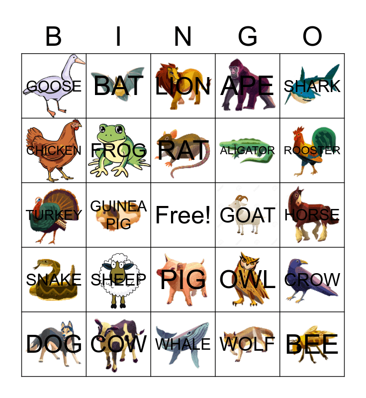Animal Sound Bingo Card