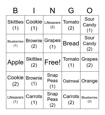 Food Bingo Card