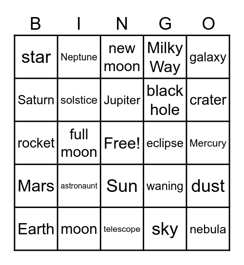 Space Bingo Card