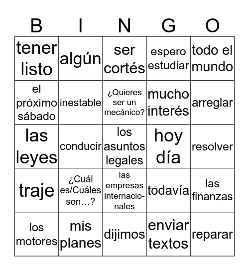 ¿Cuáles Son Tus Planes Para El Futuro? Bingo Card