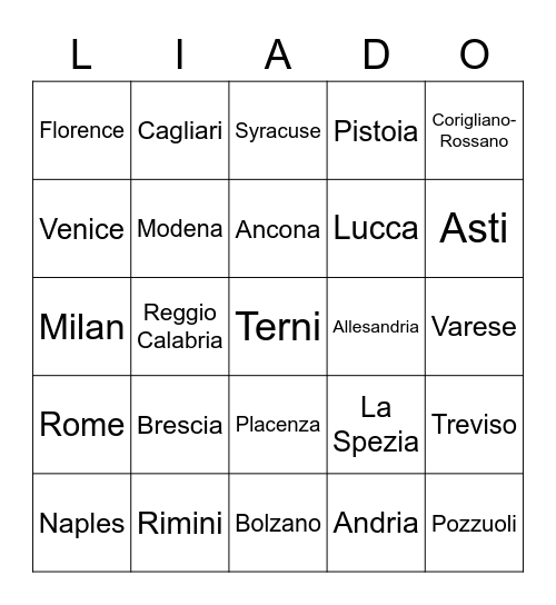 Italian Cities Bingo Card