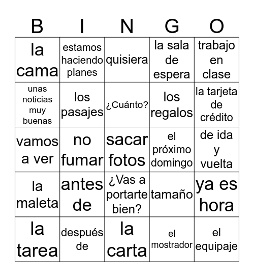 Un Viaje a Madrid Bingo Card