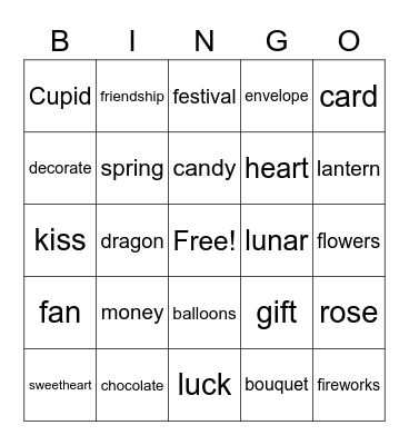 February Words Bingo Card
