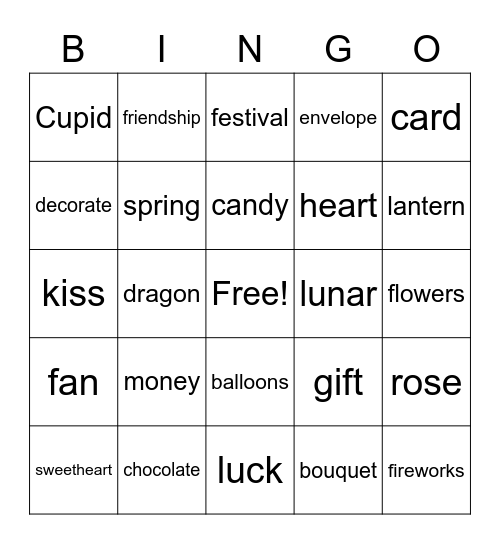 February Words Bingo Card