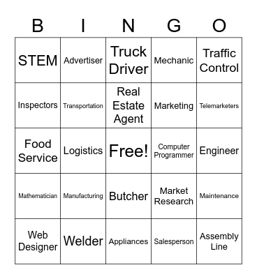 Career Cluster 4 Bingo Card