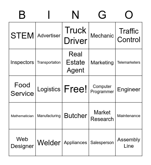 Career Cluster 4 Bingo Card