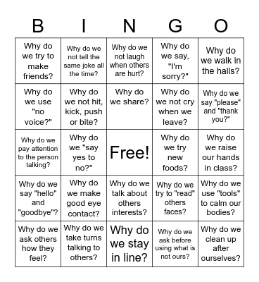 Why? Why? Why? Bingo Card