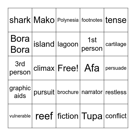 Ghost of the Lagoon Bingo Card