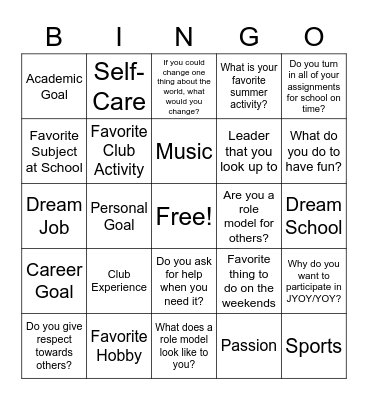 JYOY/YOY Programming Bingo Card