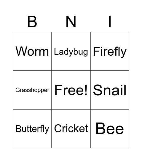 Bugs & Insects Bingo Card