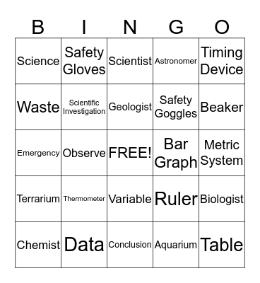 Scientific Investigation and Reasoning Bingo Card