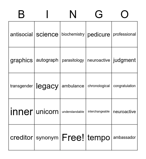 Untitled Bingo Card