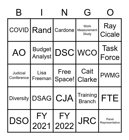 Federal Defender Conference Bingo Card