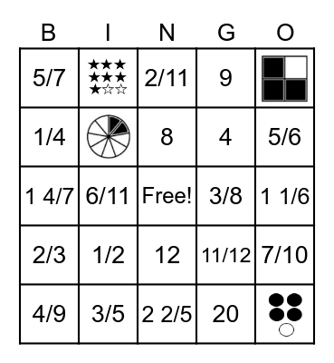 Fraction Bingo Card