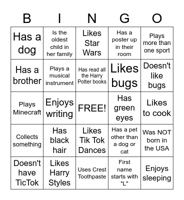 SC 4-6 Get To Know You!! Bingo Card