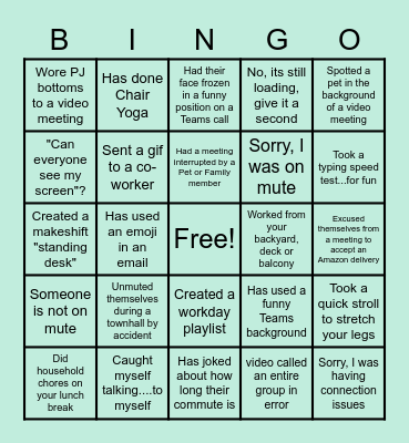 Working from Home BINGO Card