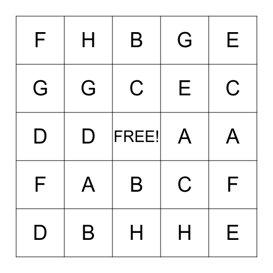 Alphabet A-H Bingo Card