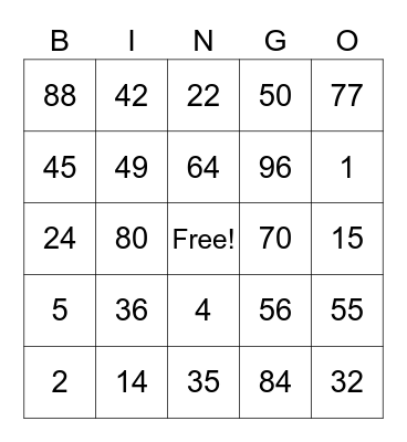 Multiplication Bingo Card