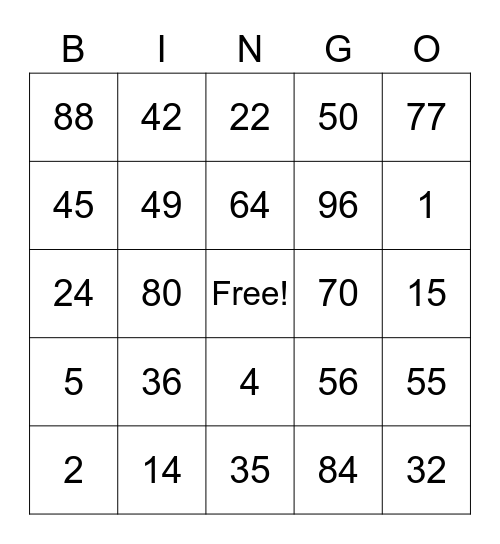Multiplication Bingo Card