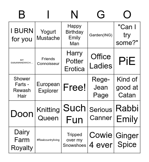 EMS BIDAY BINGO Card