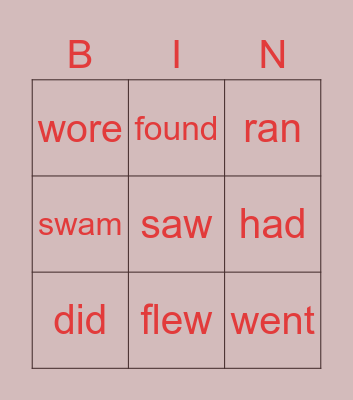 Verbs in past Bingo Card