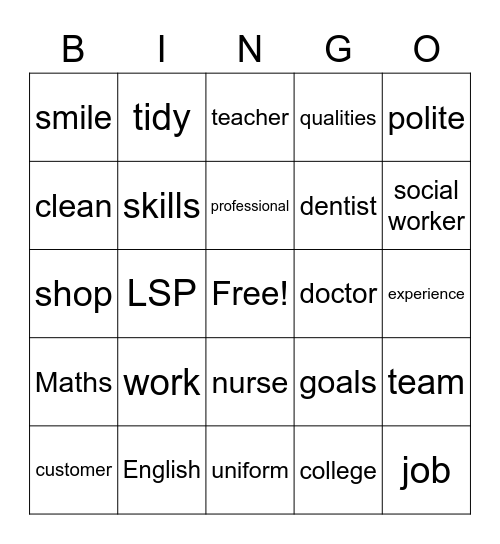 Employment  Bingo Card