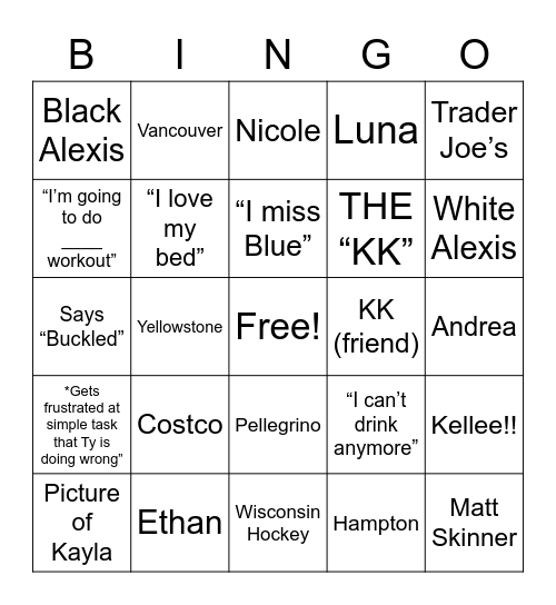 Saige-isms Bingo Card