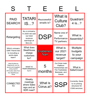 SteelHouse Scanvanger Bingo 2 Bingo Card
