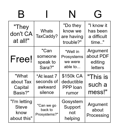 Gosystem Meeting Bingo Card