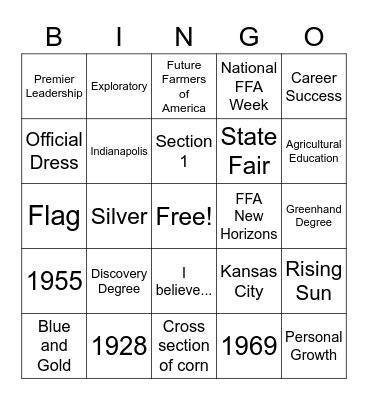 FFA Week Bing Bingo Card