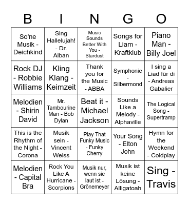 Lost in Music Bingo Card