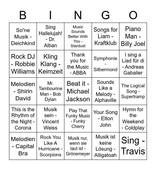 Lost in Music Bingo Card