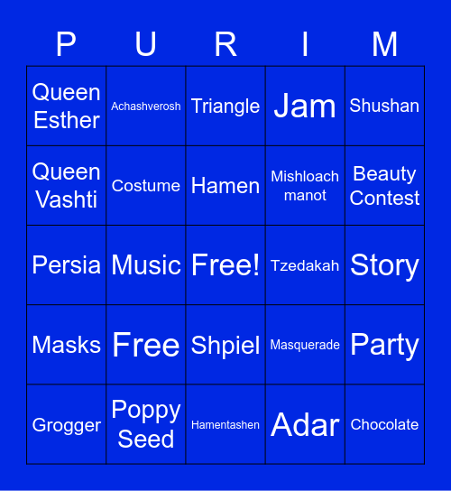 Purim Bingo Card