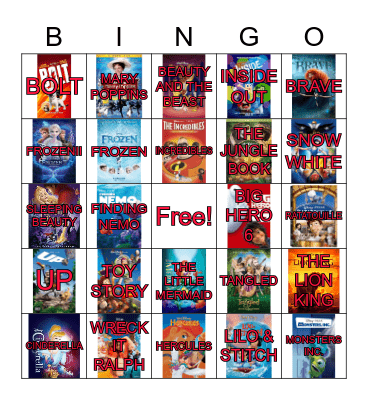 DISNEY MOVIE Bingo Card
