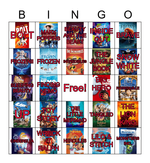 DISNEY MOVIE Bingo Card