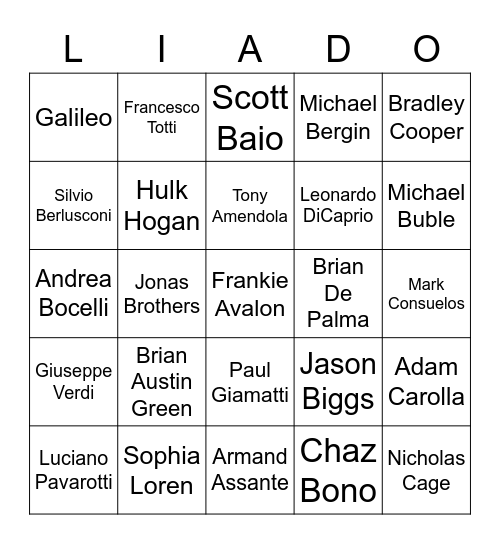 Famous Italians Bingo Card