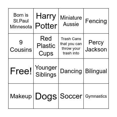 Birthday Bingo Card