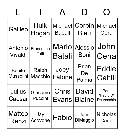 Famous Italian Names Bingo Card
